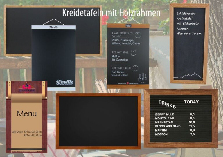 Kreidetafeln/Anschreibtafeln mit Holzrahmen nützliche Werbeträger für die Gastronomie von FMD Werbetechnik GmbH