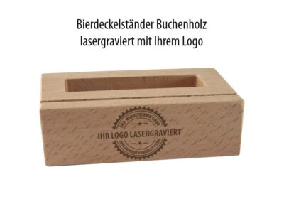 Bierdeckelständer, Bierdeckelhalter aus Buchenholz mit Ihrer Marke gebrandet - Werbeträger von fmd.ch