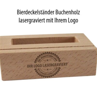 Bierdeckelständer, Bierdeckelhalter aus Buchenholz mit Ihrer Marke gebrandet - Werbeträger von fmd.ch