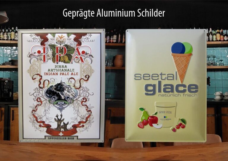 Prägeschilder aus Aluminium mit Ihrem Design, Werbeträger von fmd.ch