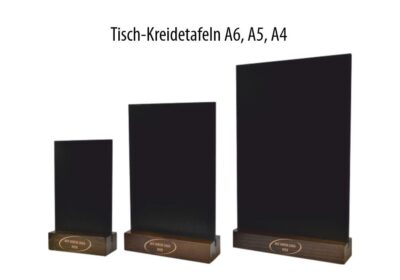 Kreidetafeln für den Tisch zum Beschriften mit Kreide/Markern, ganz einfach wieder abwischen und neu beschriften, mit Ihrer Marke/Logo gebrandet.