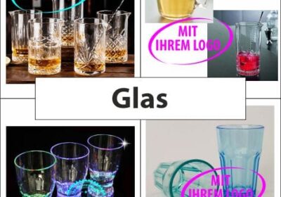 Trinkgläser, Becher, Tassen mit Logo