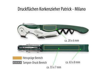Korkenzieher Patrick Milano Druckmöglichkeiten