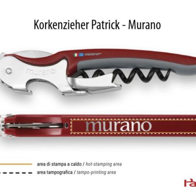 Korkenzieher Patrick Murano mit Logo bedruckt