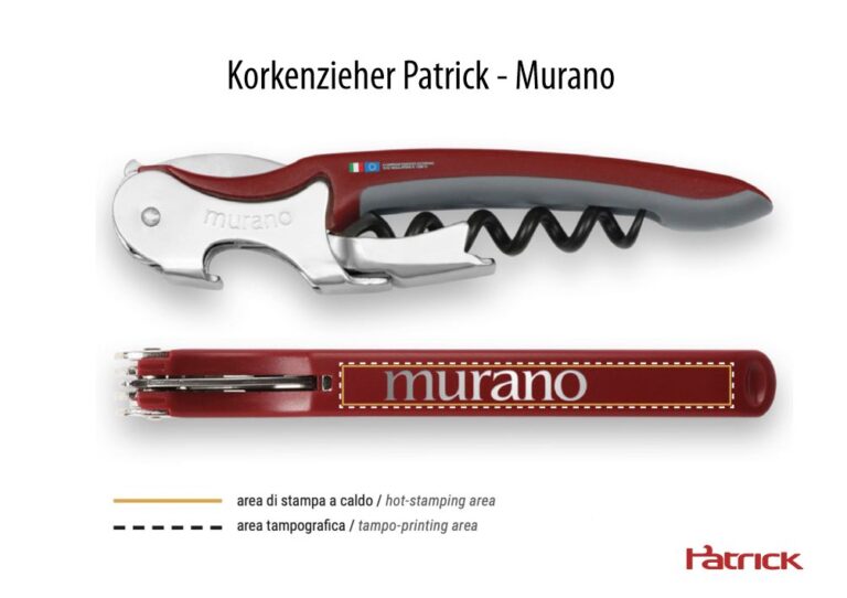 Korkenzieher Patrick Murano mit Logo bedruckt