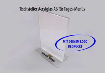 Tischsteller aus Acrylglas T-Form für A6 Einschübe